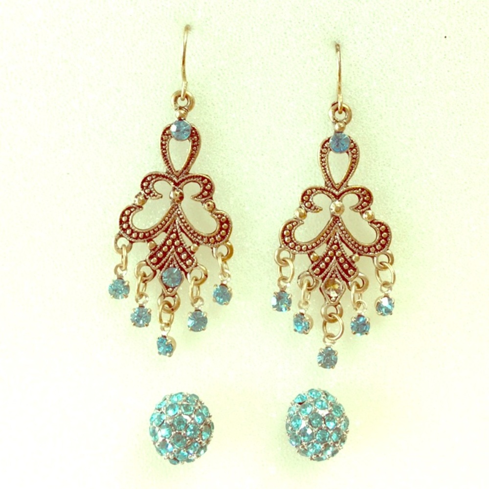Turquoise Blue Rhinestones Earrings Bundle